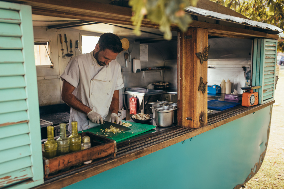 man chopping food